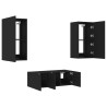 Unités murales TV avec LED 4 pcs noir bois d'ingénierie 