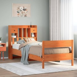 Lit bibliothèque sans matelas cire marron 90x190 cm pin massif 