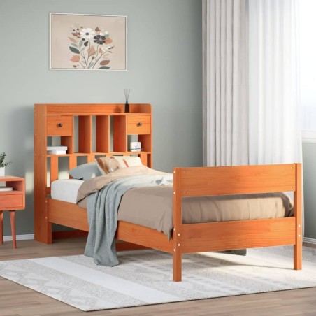 Lit bibliothèque sans matelas cire marron 90x190 cm pin massif 