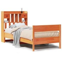 Lit bibliothèque sans matelas cire marron 90x190 cm pin massif 