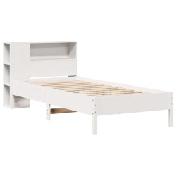Lit bibliothèque sans matelas blanc 100x200 cm bois pin massif 