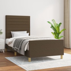 Cadre de lit sans matelas marron foncé 90x200 cm tissu 
