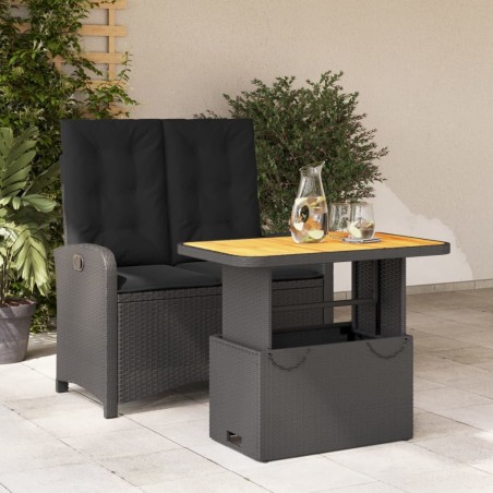 Ensemble à manger de jardin coussins 2pcs noir résine tressée 