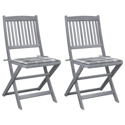Chaises pliables d'extérieur lot de 2 et coussins Bois d'acacia 