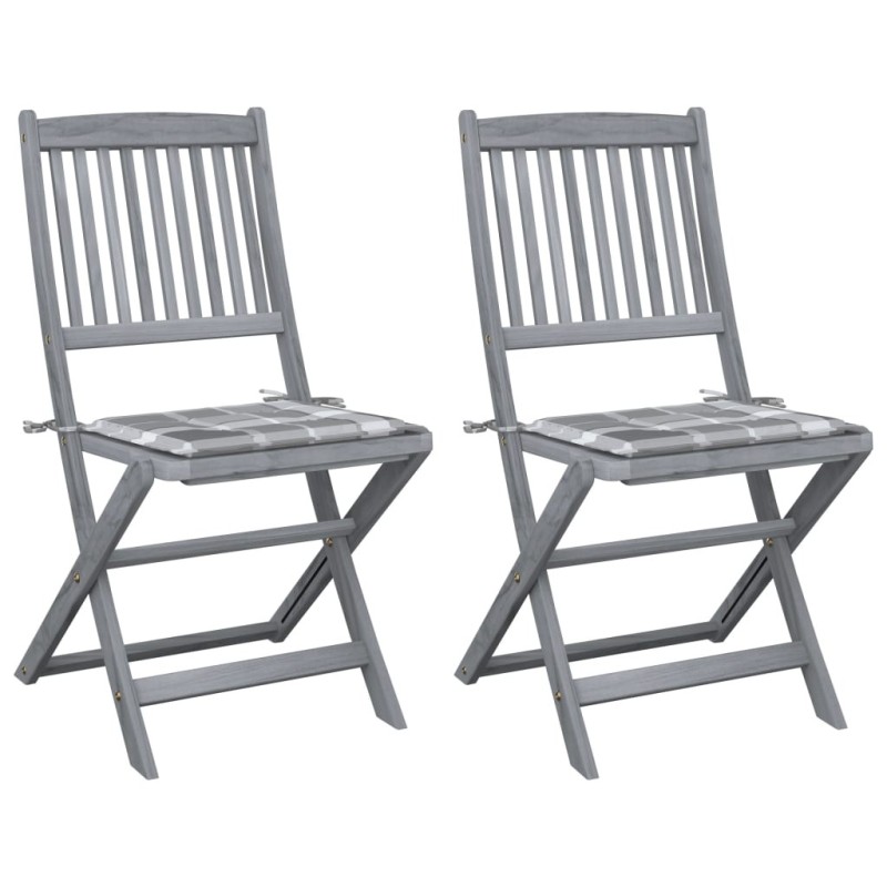 Chaises pliables d'extérieur lot de 2 et coussins Bois d'acacia 
