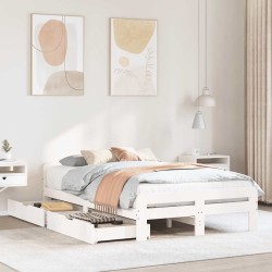 Cadre de lit sans matelas blanc 135x190 cm bois de pin massif 