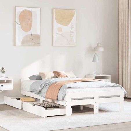 Cadre de lit sans matelas blanc 135x190 cm bois de pin massif 