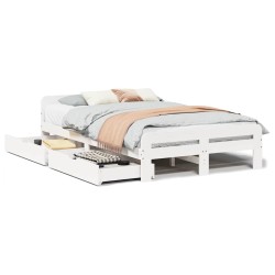 Cadre de lit sans matelas blanc 135x190 cm bois de pin massif 