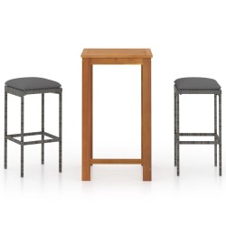 Ensemble de bar de jardin avec coussins 3 pcs Gris 