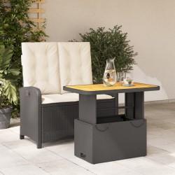 Ensemble à manger de jardin coussins 2pcs noir résine tressée 