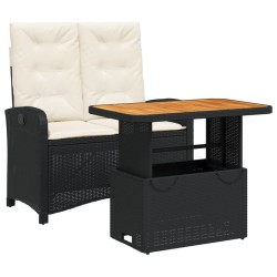 Ensemble à manger de jardin coussins 2pcs noir résine tressée 