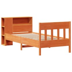 Lit bibliothèque sans matelas cire marron 90x190 cm pin massif 