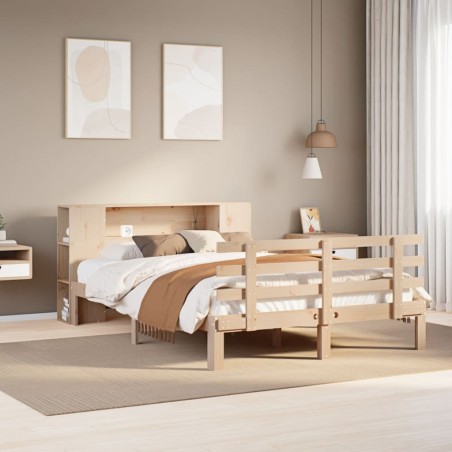 Lit bibliothèque sans matelas 120x200 cm bois de pin massif 