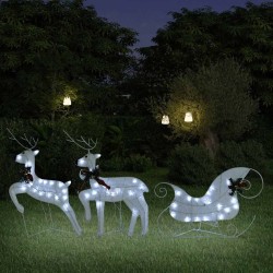 Décoration de Noël Renne et traîneau 60 LED extérieur Blanc 