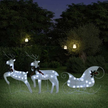 Décoration de Noël Renne et traîneau 60 LED extérieur Blanc 