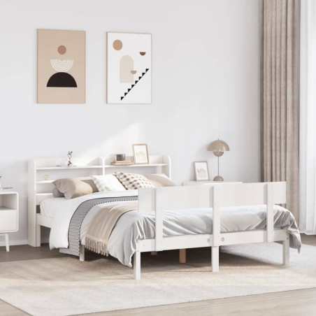 Cadre de lit sans matelas blanc 135x190 cm bois de pin massif 