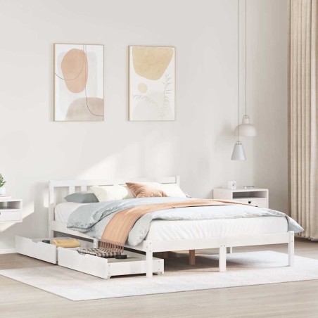 Cadre de lit sans matelas blanc 150x200 cm bois de pin massif 