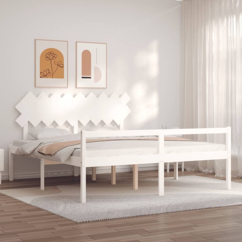 Lit pour personne âgée sans matelas blanc bois massif 