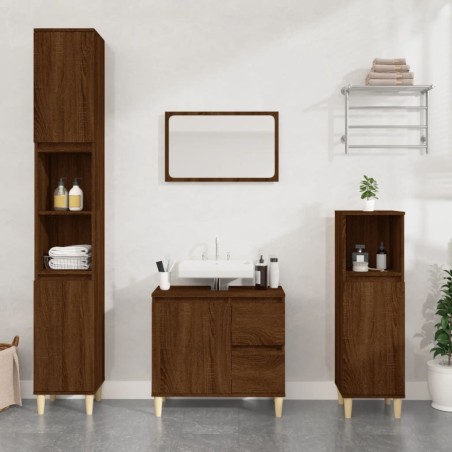 Ensemble d'armoires de salle de bain 3 pcs chêne marron 