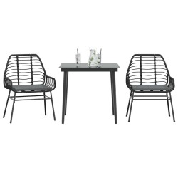 Ensemble à manger de jardin et coussins 3 pcs noir rotin verre 
