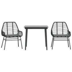 Ensemble à manger de jardin et coussins 3 pcs noir rotin verre 