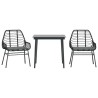 Ensemble à manger de jardin et coussins 3 pcs noir rotin verre 