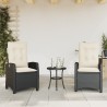 Chaises inclinables de jardin lot de 2 et coussins noir rotin 