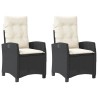 Chaises inclinables de jardin lot de 2 et coussins noir rotin 