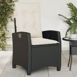 Chaises inclinables de jardin lot de 2 et coussins noir rotin 