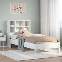 Lit bibliothèque sans matelas blanc 90x200cm bois de pin massif 
