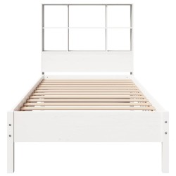 Lit bibliothèque sans matelas blanc 90x200cm bois de pin massif 