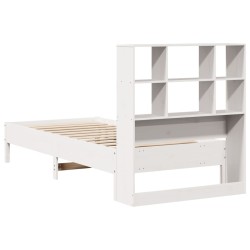 Lit bibliothèque sans matelas blanc 90x200cm bois de pin massif 