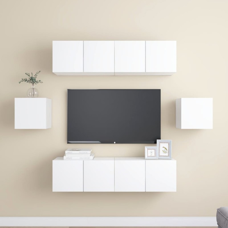 Ensemble de meubles TV 6 pcs Blanc Bois d'ingénierie Ensemble de meubles TV 6 pcs Blanc Bois d'ingénierie