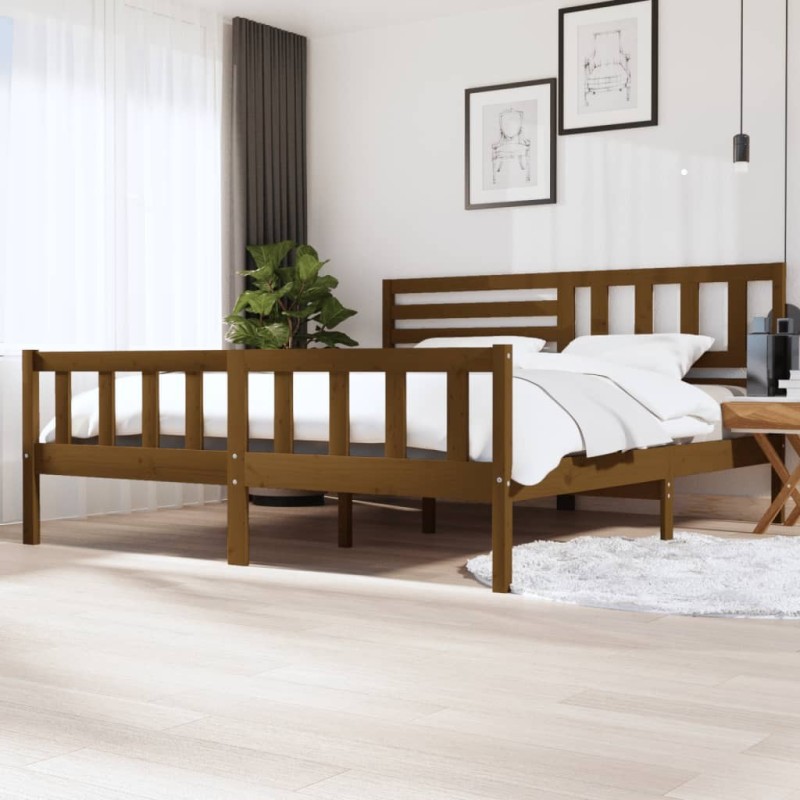 Cadre de lit sans matelas marron miel bois massif 200x200 cm 
