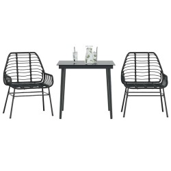 Ensemble à manger de jardin 3 pcs noir résine tressée verre 