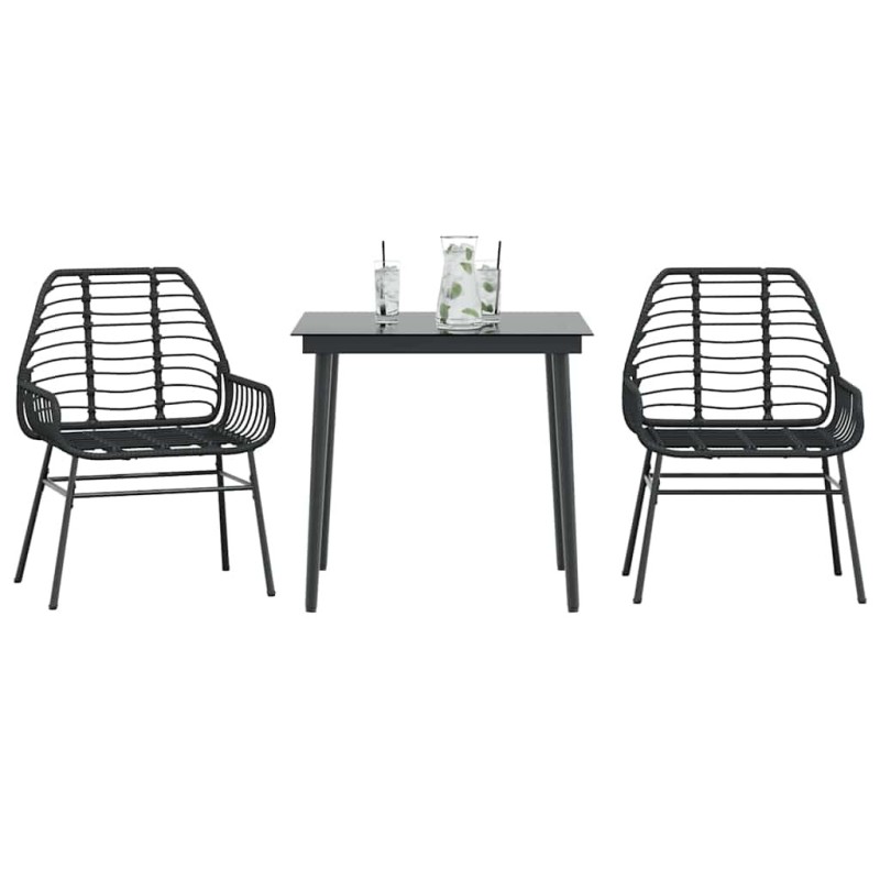 Ensemble à manger de jardin 3 pcs noir résine tressée verre 
