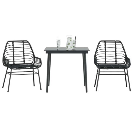Ensemble à manger de jardin 3 pcs noir résine tressée verre 