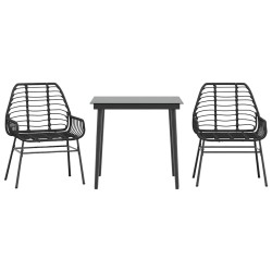 Ensemble à manger de jardin 3 pcs noir résine tressée verre 