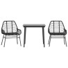 Ensemble à manger de jardin 3 pcs noir résine tressée verre 