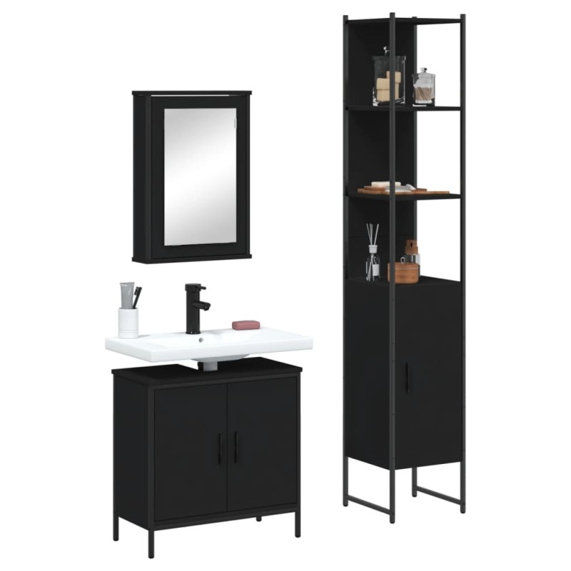 Ensemble de meubles salle de bain 3 pcs noir bois d'ingénierie 