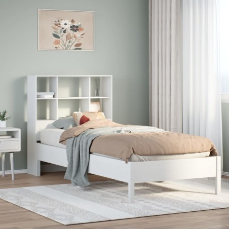 Lit bibliothèque sans matelas blanc 90x190cm bois de pin massif 