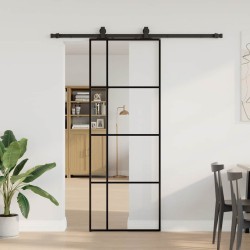 Porte coulissante kit de quincaillerie noir 76x205 cm verre ESG 