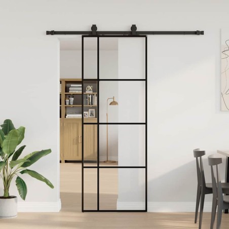 Porte coulissante kit de quincaillerie noir 76x205 cm verre ESG 