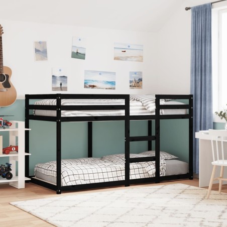 Lit superposé sans matelas noir 90x190 cm bois de pin massif 