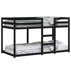 Lit superposé sans matelas noir 90x190 cm bois de pin massif 