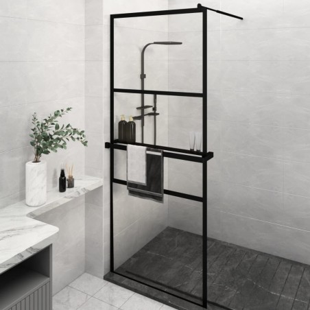Paroi de douche avec étagère Noir 80x195 cm Verre ESG&Aluminium 