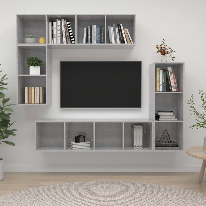 Ensemble de meubles TV 4 pcs Gris béton Bois d'ingénierie Ensemble de meubles TV 4 pcs Gris béton Bois d'ingénierie