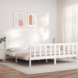 Cadre de lit sans matelas blanc bois massif de pin 