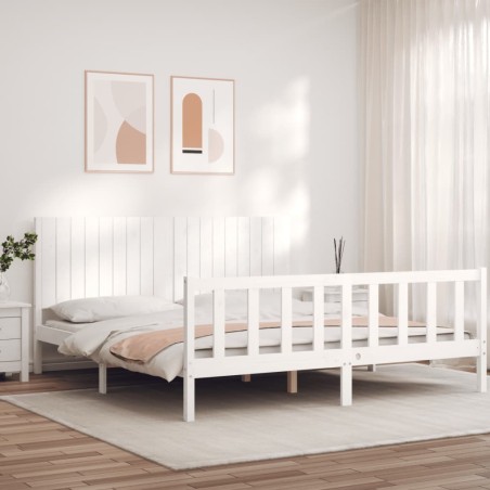Cadre de lit sans matelas blanc bois massif de pin 