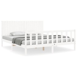Cadre de lit sans matelas blanc bois massif de pin 